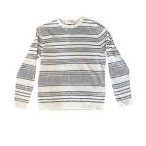 Reiss women’s cotton knit stitch navy stripe white nautical sweater Sz Large